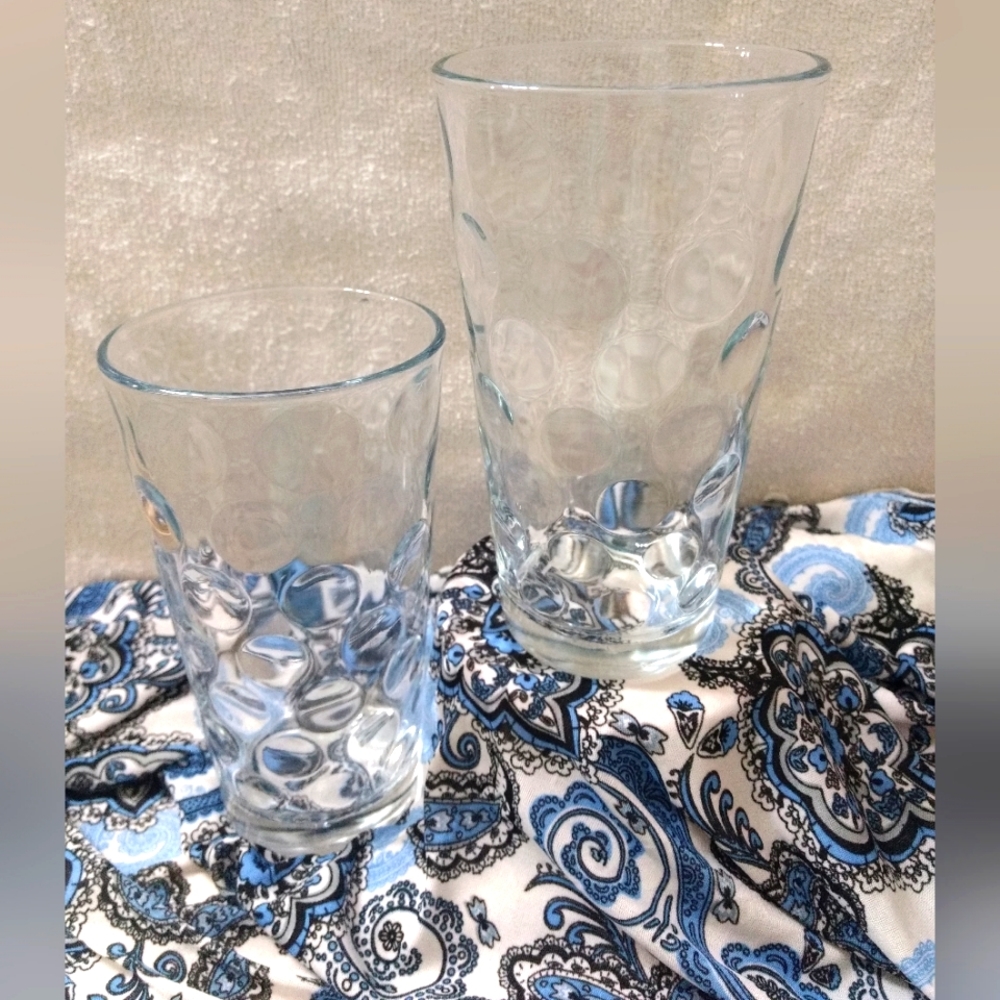 Pasabahce Tall Tumblers 6” Tall Optic Circles Dots 16oz Set Of Two
